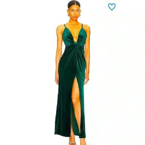 Superdown Aurora Deep V Maxi  Dress in Dark Green Small Revolve New